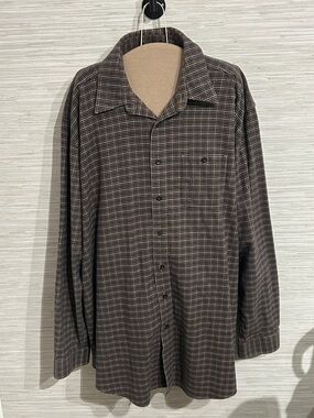 L. L. Bean Mens XXL Tall Plaid Flannel Button Up Shirt Long Sleeve Brown Blue